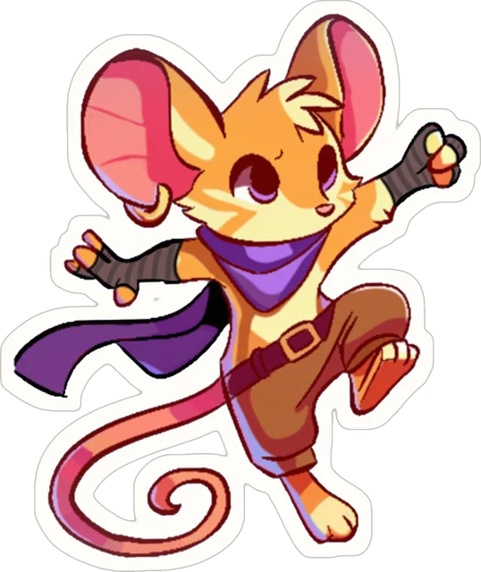 Kiya Laestelle, a jerboa with a purple scarf, mid-jump