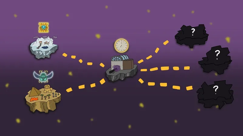 The station map: the Umbral Station, Velyxara and unexplored islands marked with question marks